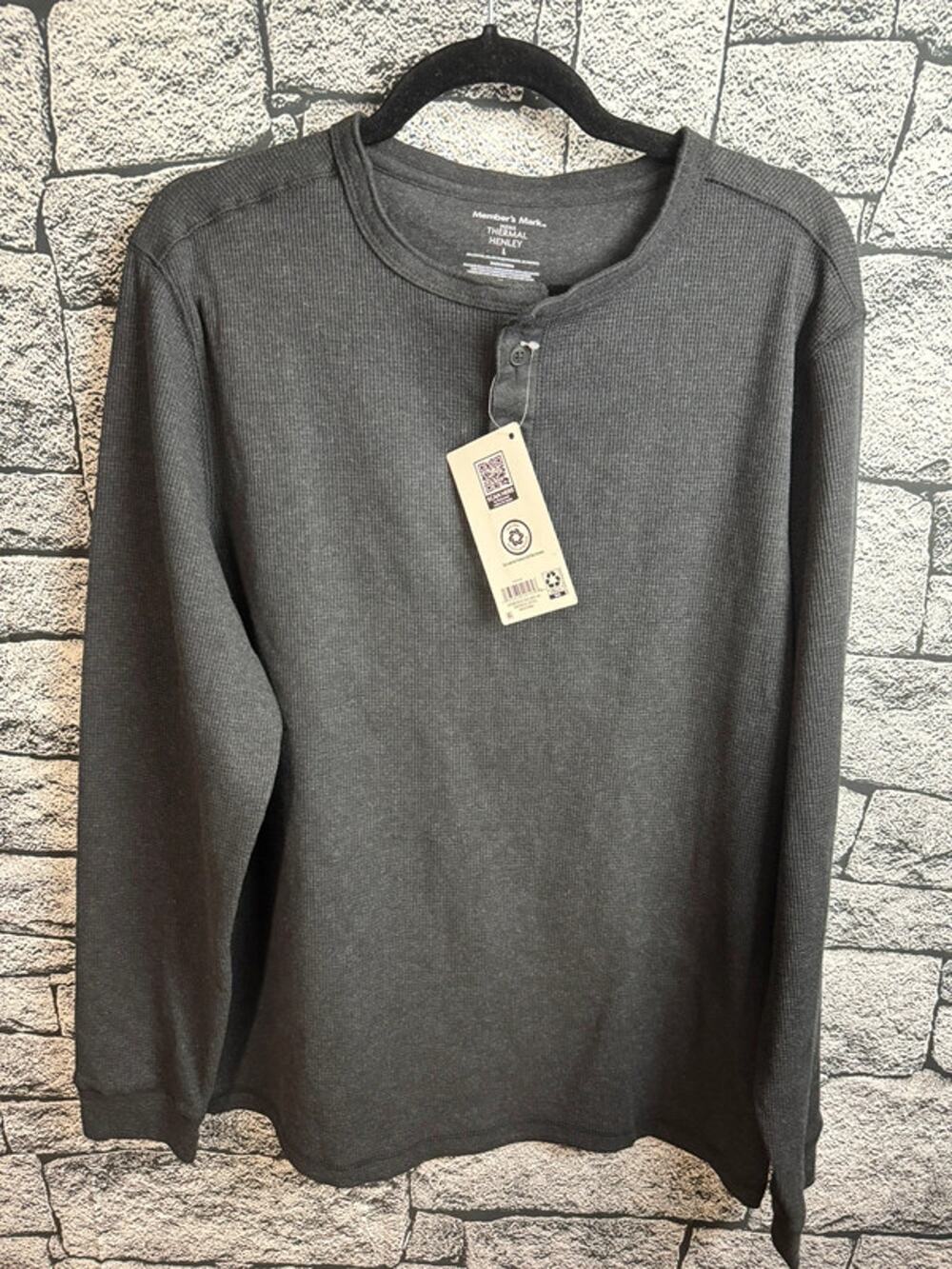 Men’s Members Mark Gray Thermal Henley - Large